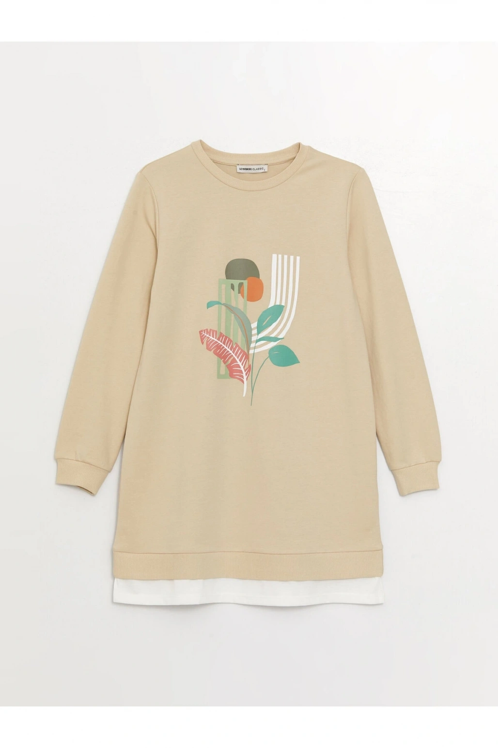 Bisiklet Yaka Baskılı Uzun Kollu Kadın Tunik