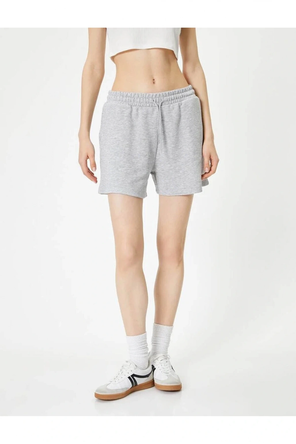 Basic Şort Beli Bağlamalı Cepli  4sal40005ık Gri Melanj