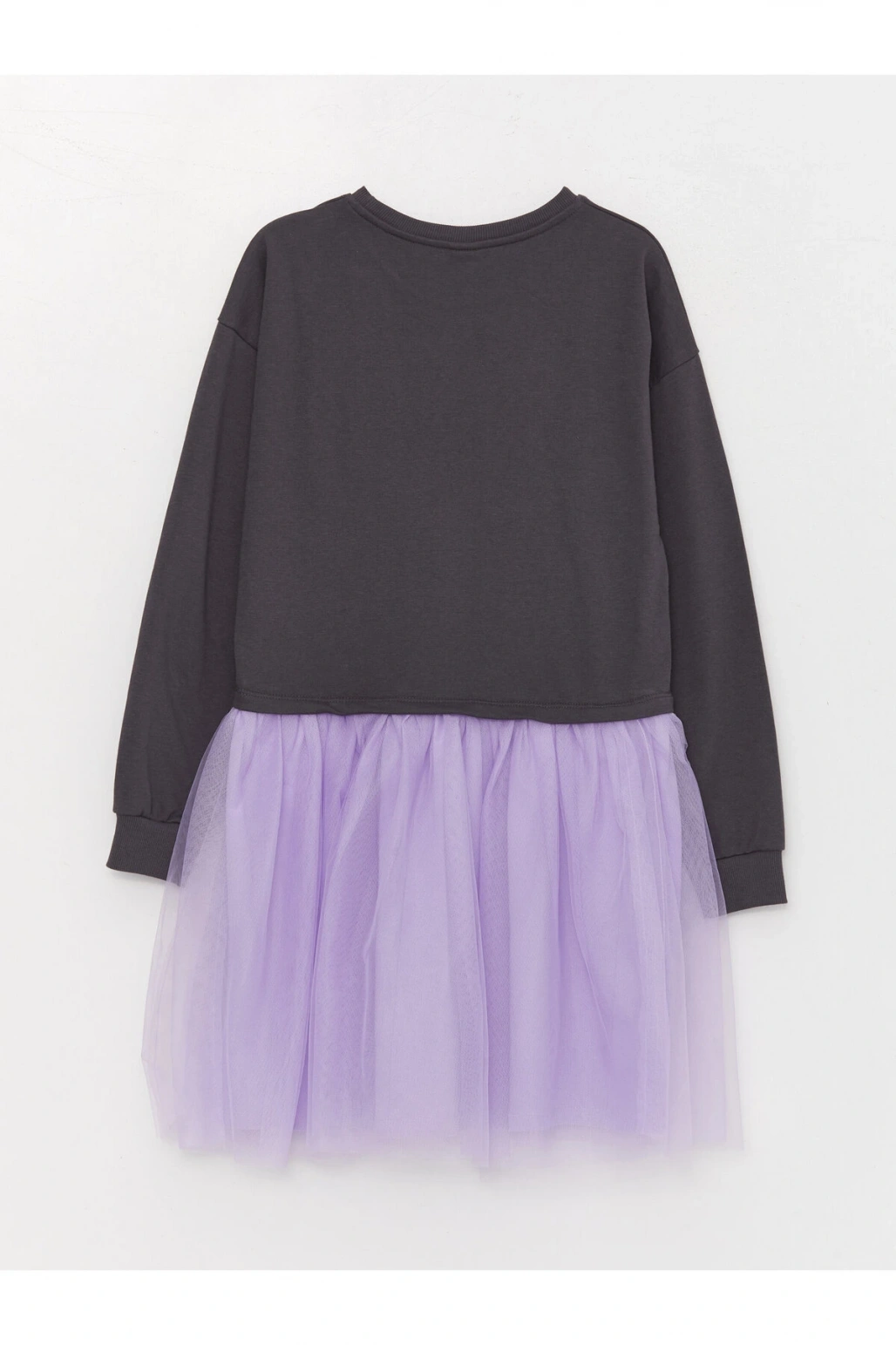 Bisiklet Yaka Baskılı Uzun Kollu Kız Çocuk Elbise