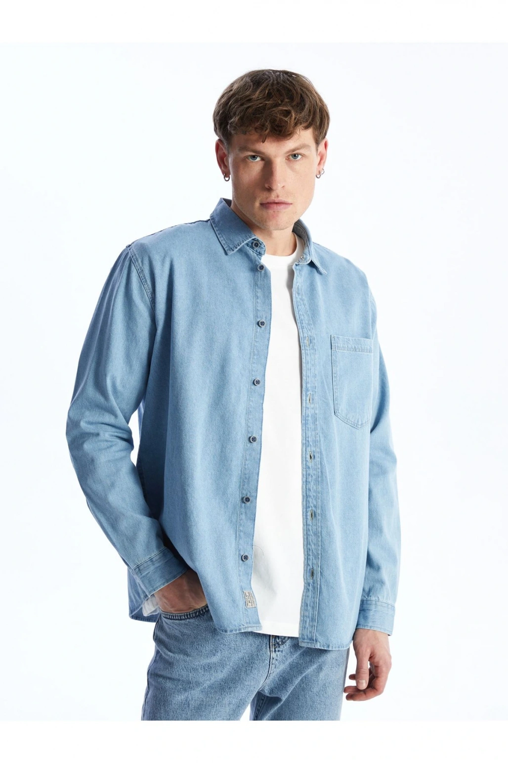 Rahat Kalıp Uzun Kollu Erkek Jean Gömlek