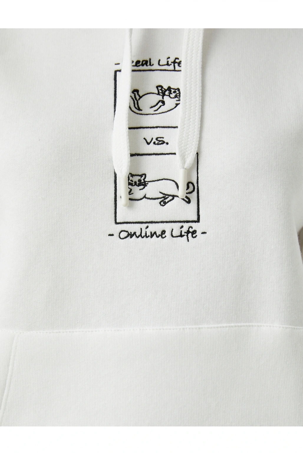 Kedi Baskılı Kapüşonlu Sweatshirt Uzun Kollu Içi Polarlı