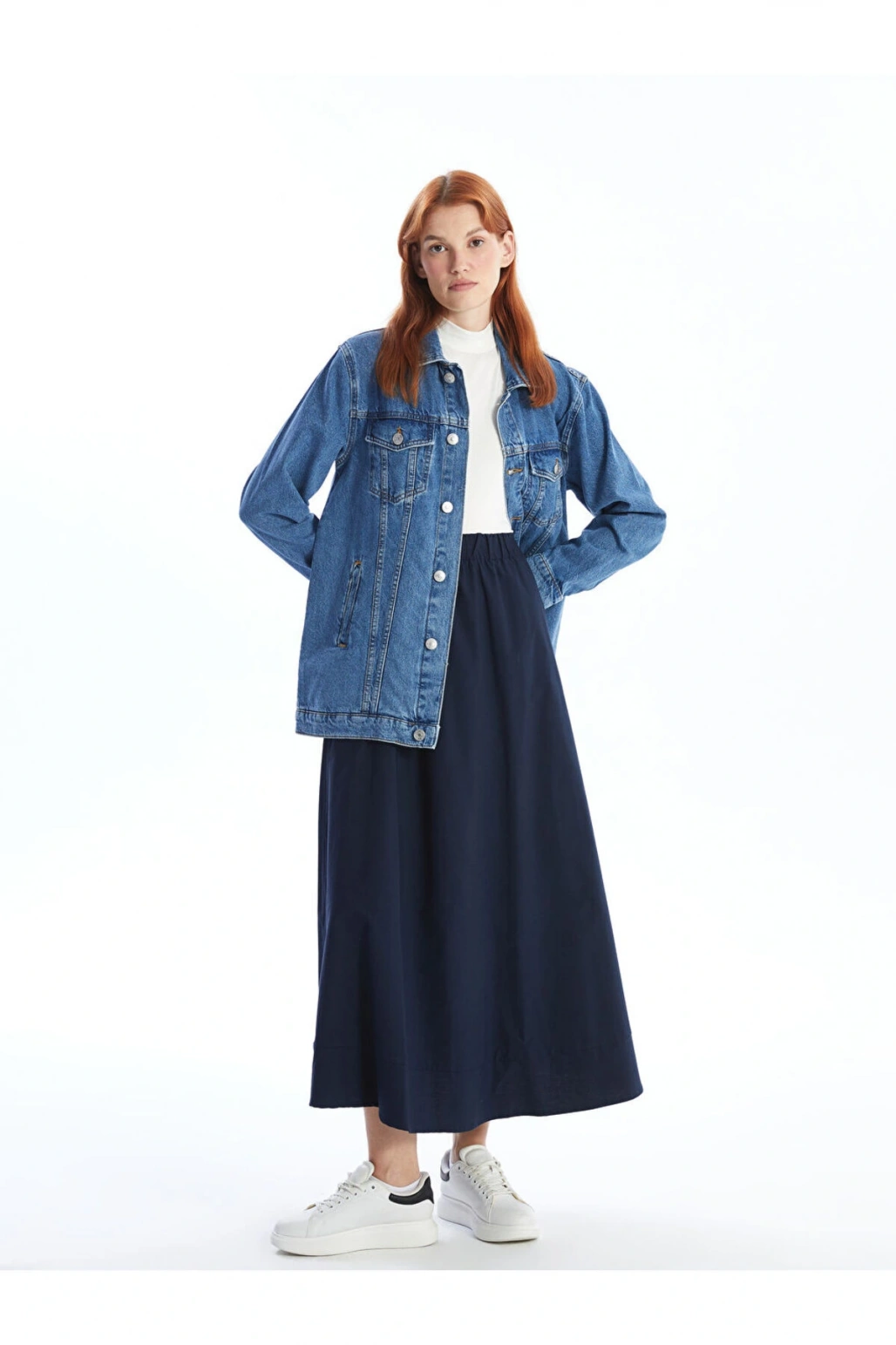 Lw - Beli Lastikli Düz Poplin Kadın Etek