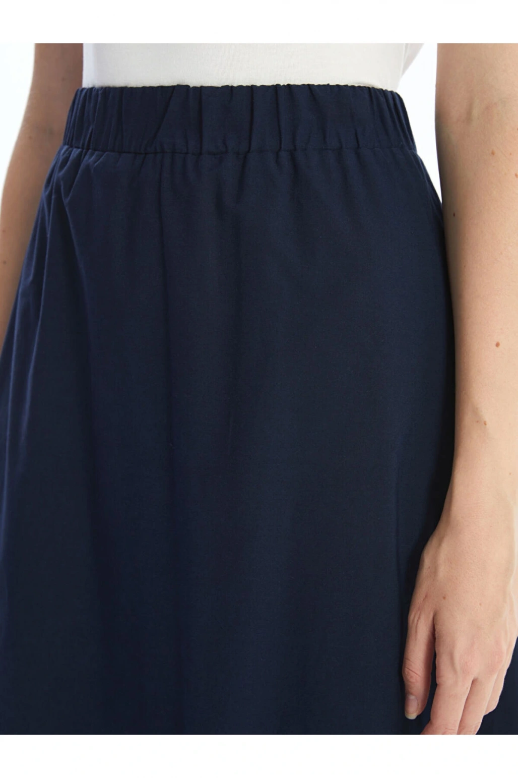 Lw - Beli Lastikli Düz Poplin Kadın Etek