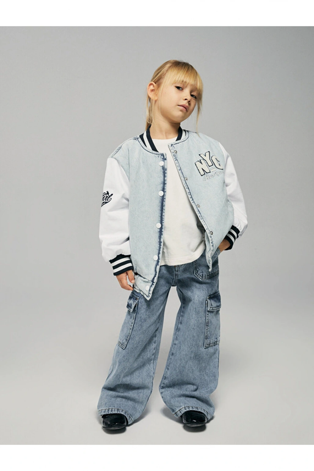 Nakışlı Kız Çocuk Jean Kolej Ceket