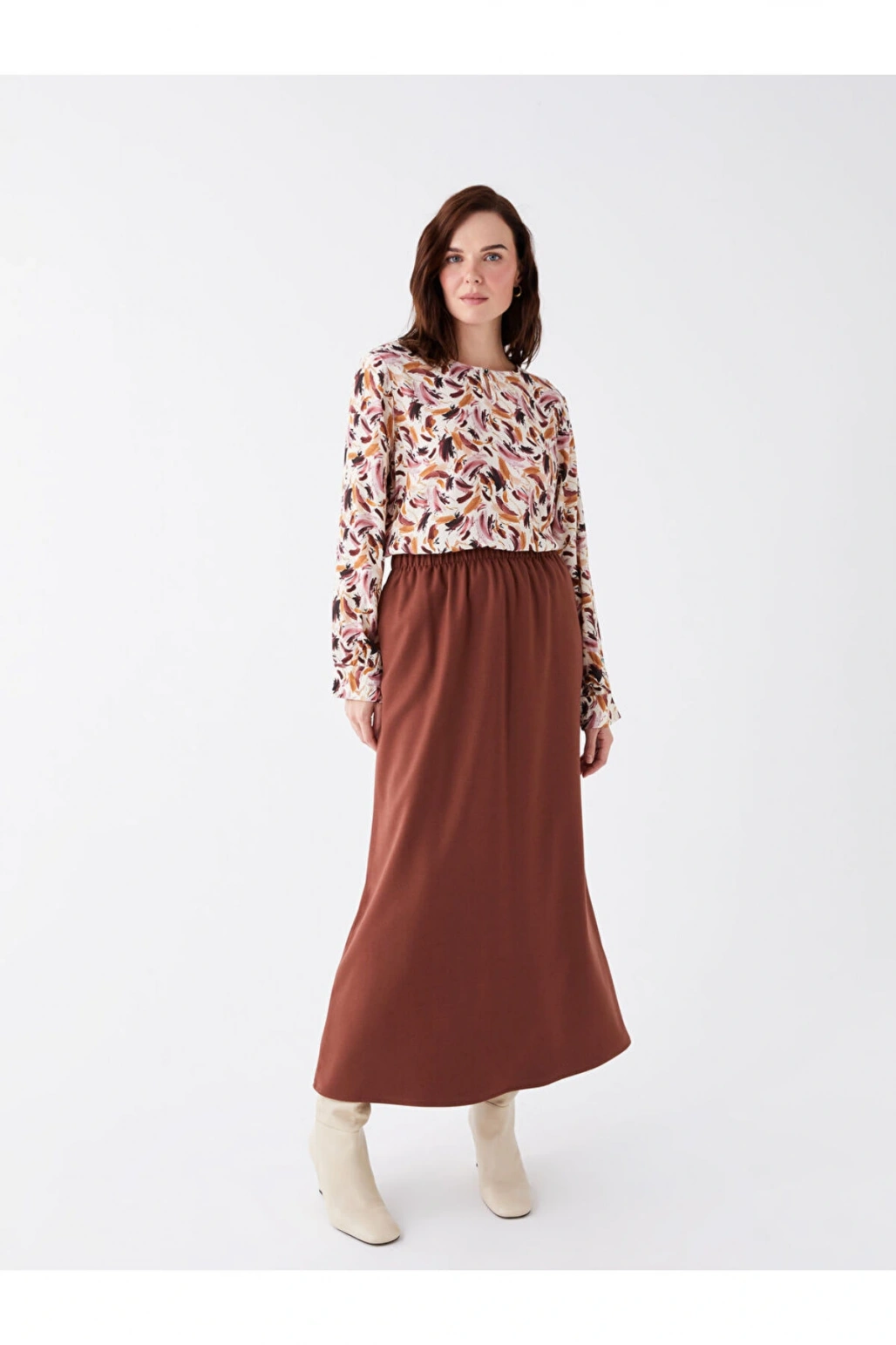 Kadın Beli Lastikli Düz Etek