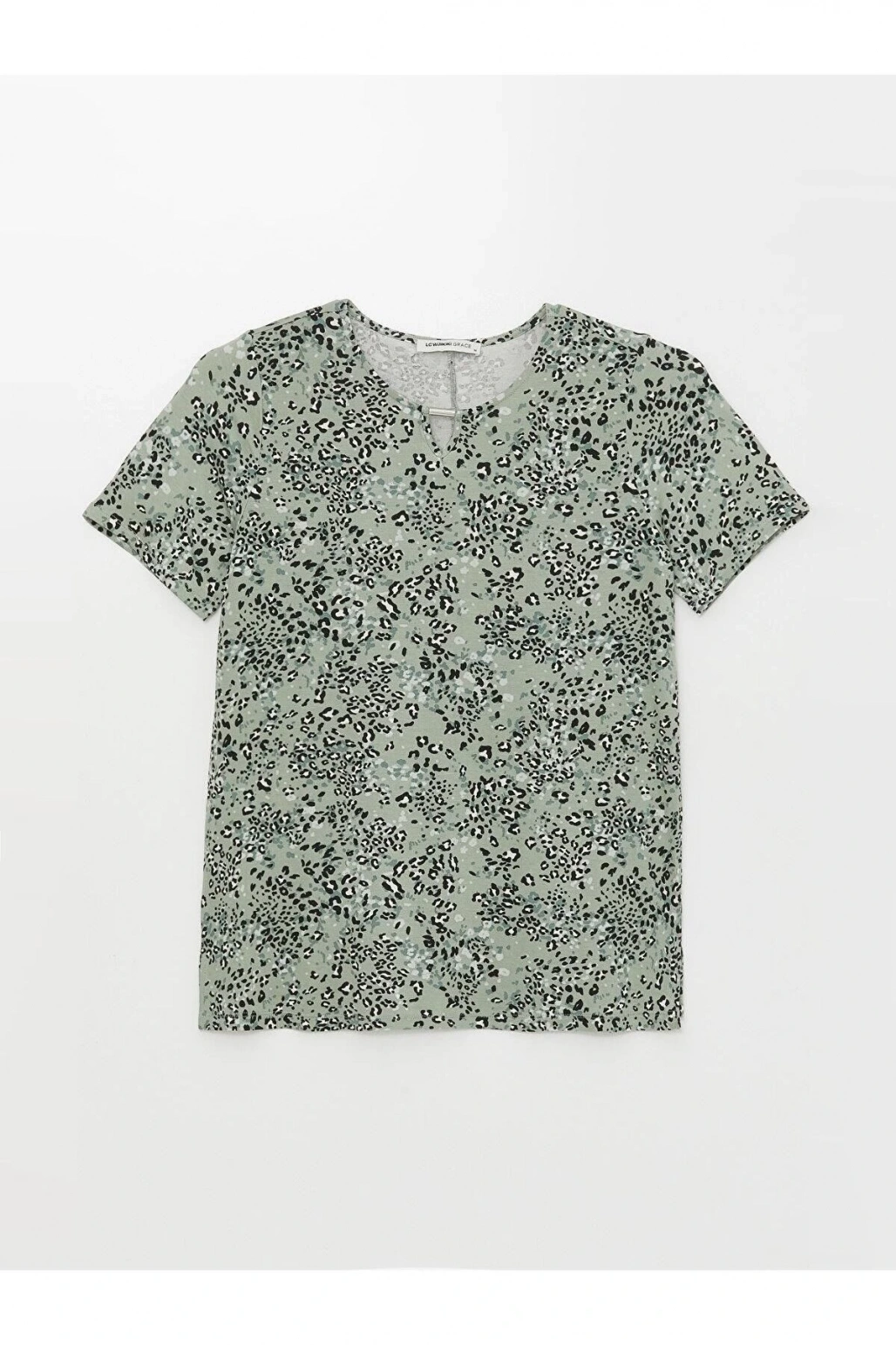 LCW Grace Bisiklet Yaka Desenli Kısa Kollu Kadın Tişört