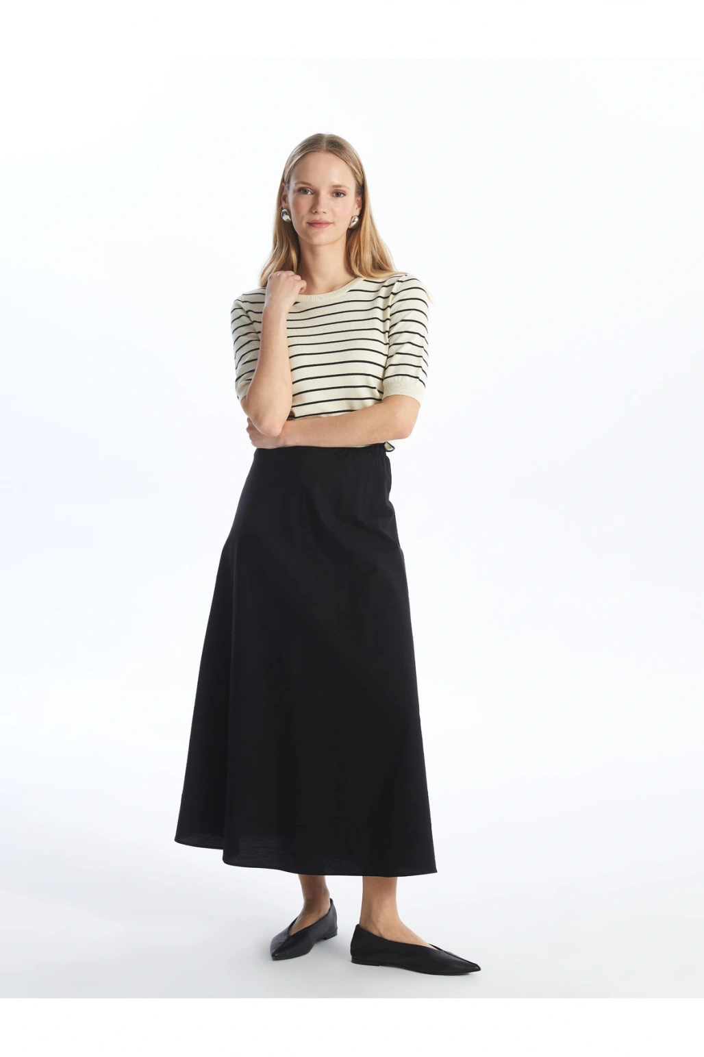 Kadın Beli Lastikli Düz Etek