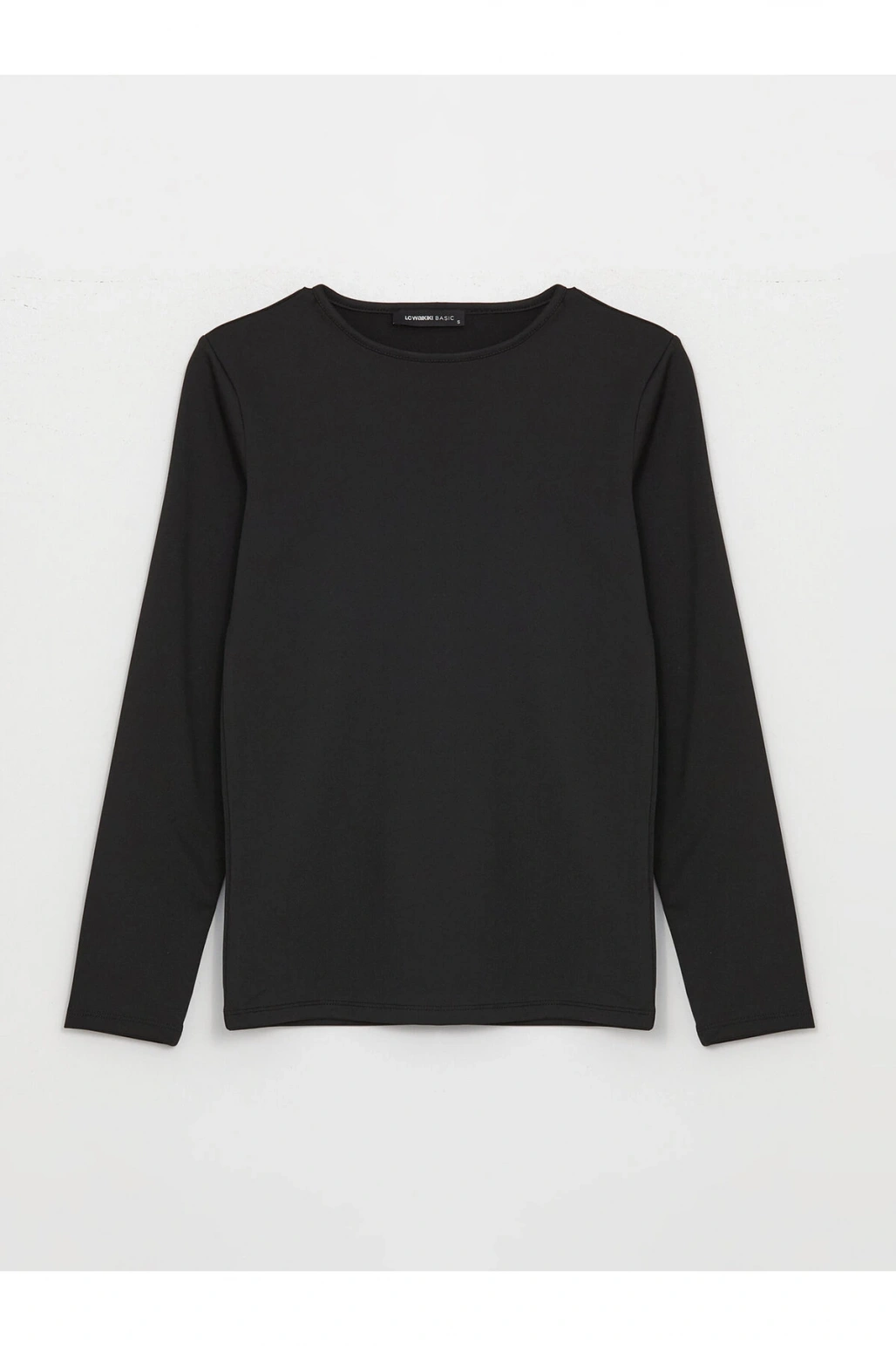 Bisiklet Yaka Düz Uzun Kollu Kadın Tişört