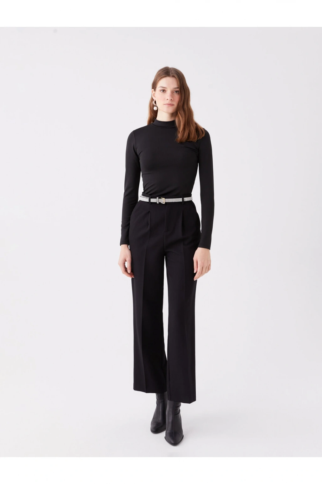 Bisiklet Yaka Düz Uzun Kollu Kadın Tişört