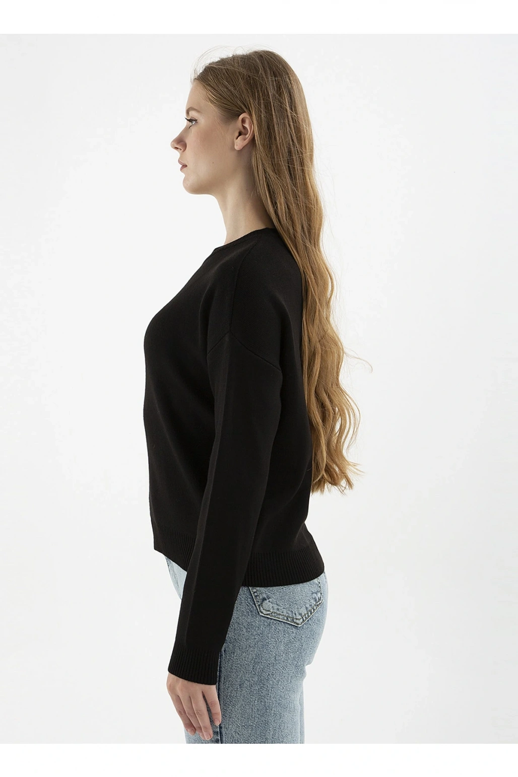 Bisiklet Yaka Düz Siyah Kadın Kazak 22k0166k1