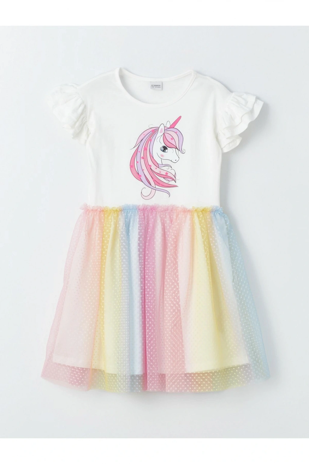 Bisiklet Yaka Baskılı Kız Çocuk Elbise