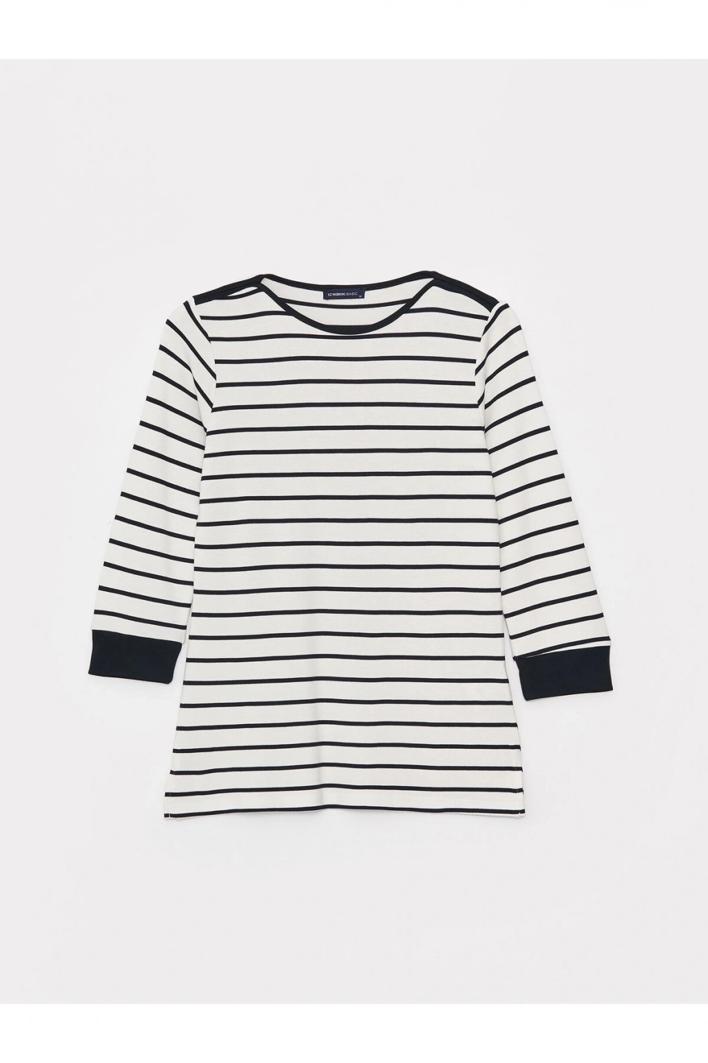 Kayık Yaka Çizgili Kadın Tişört