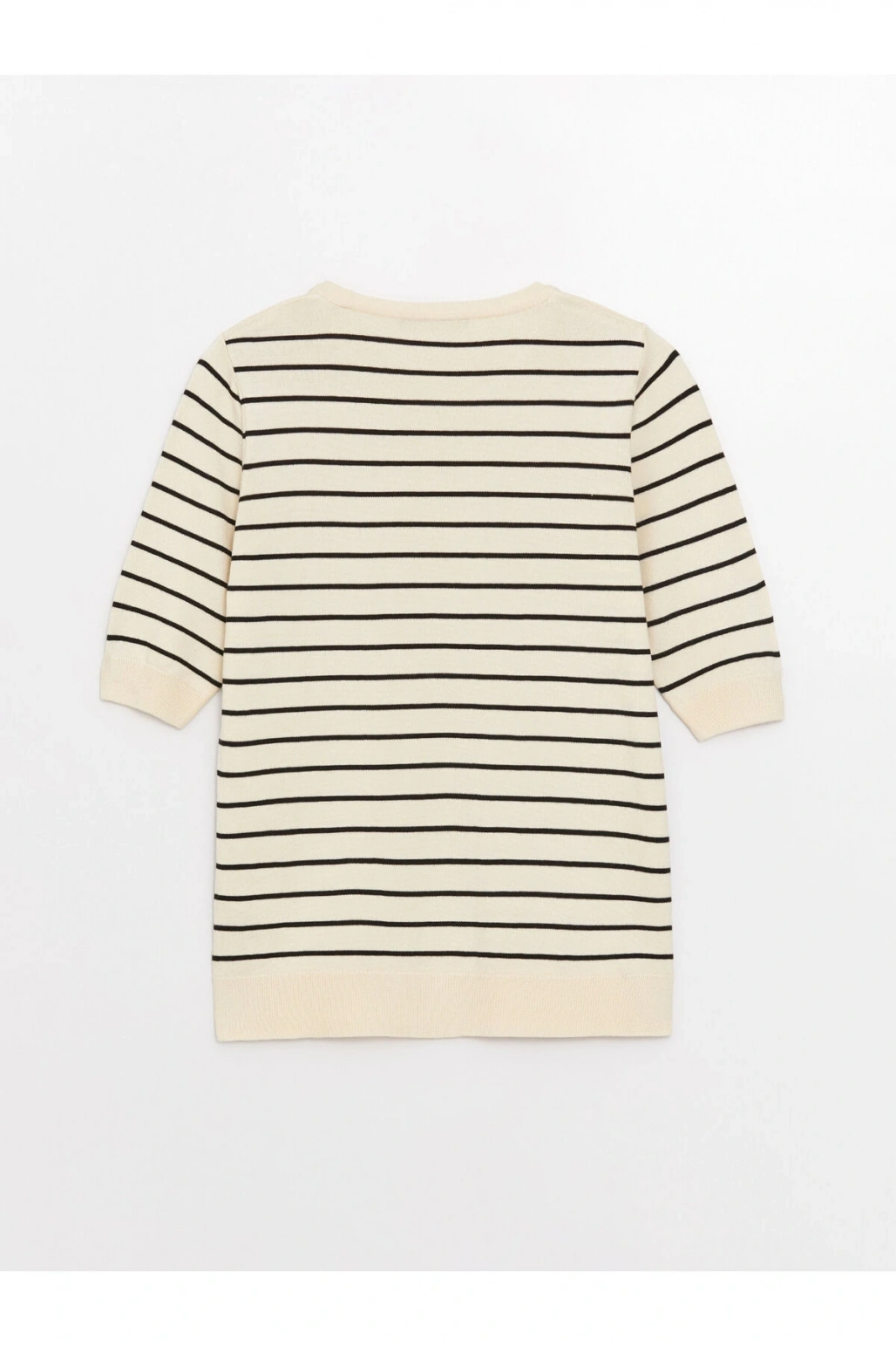 Bisiklet Yaka Çizgili Kısa Kollu Kadın Triko Kazak