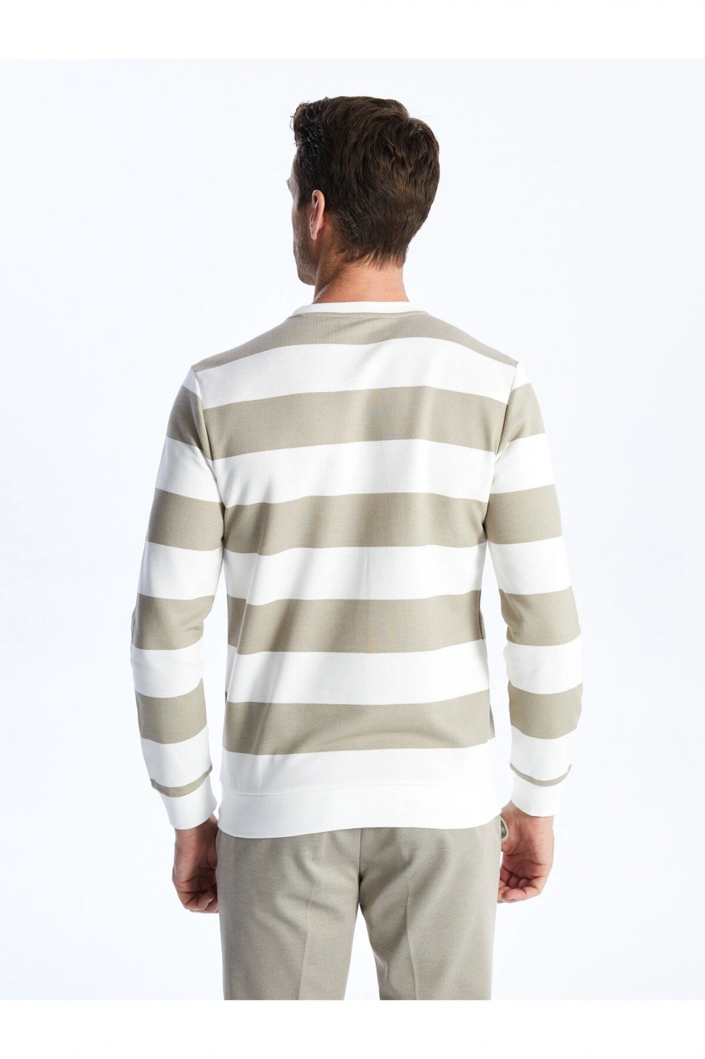 Bisiklet Yaka Uzun Kollu Çizgili Erkek Sweatshirt