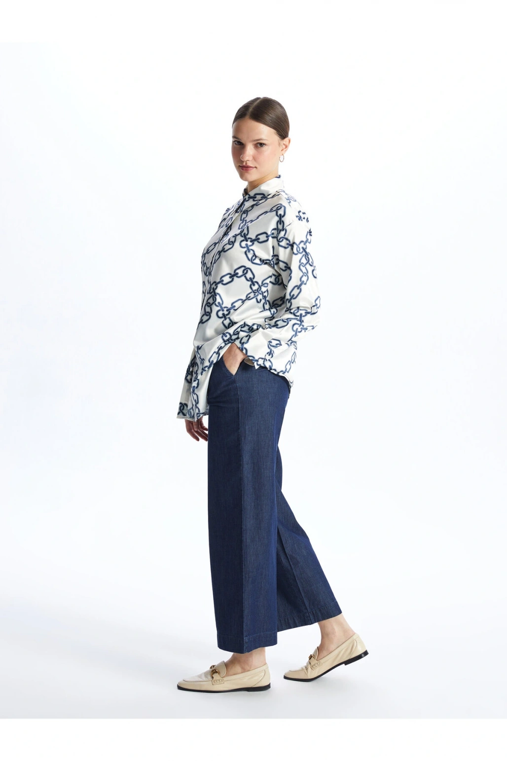 Beli Lastikli Wideleg Kadın Jean Pantolon