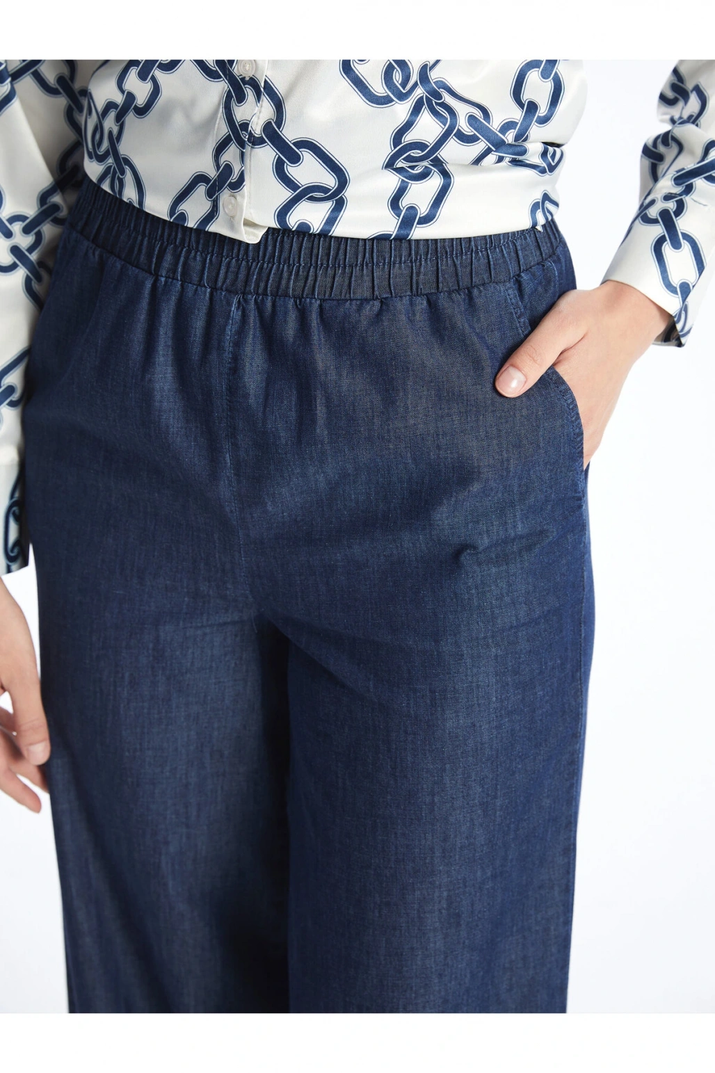 Beli Lastikli Wideleg Kadın Jean Pantolon