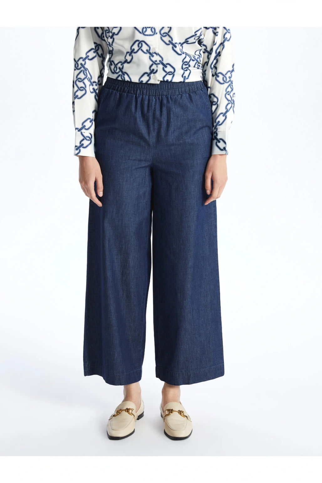 Beli Lastikli Wideleg Kadın Jean Pantolon