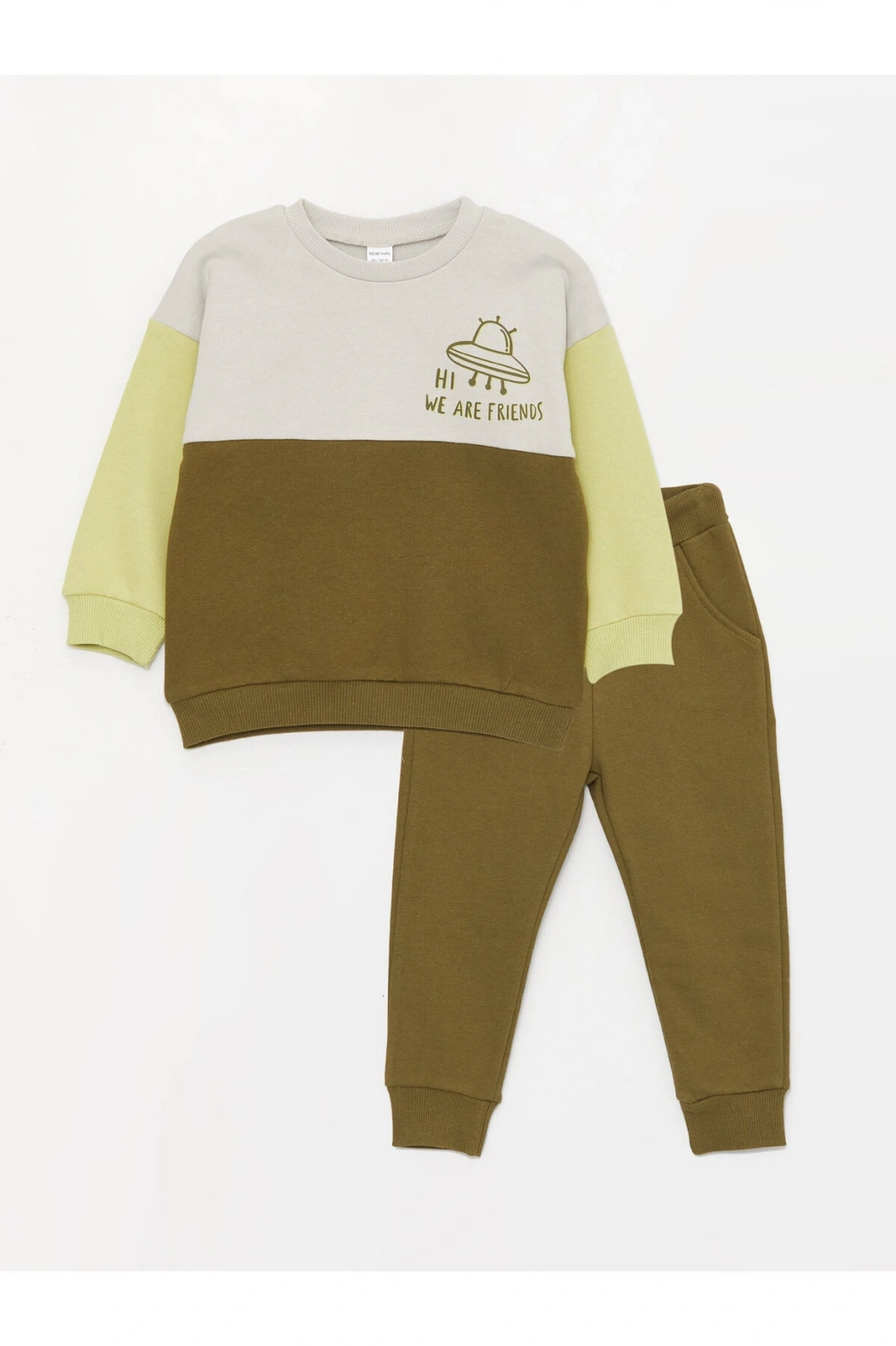 Bisiklet Yaka Uzun Baskılı Erkek Bebek Sweatshirt ve Pantolon 2li Takım