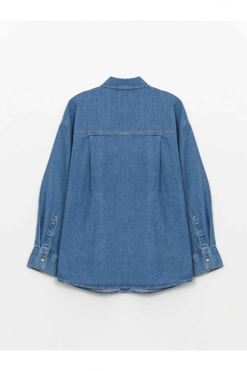 Düz Uzun Kollu Oversize Kadın Jean Gömlek