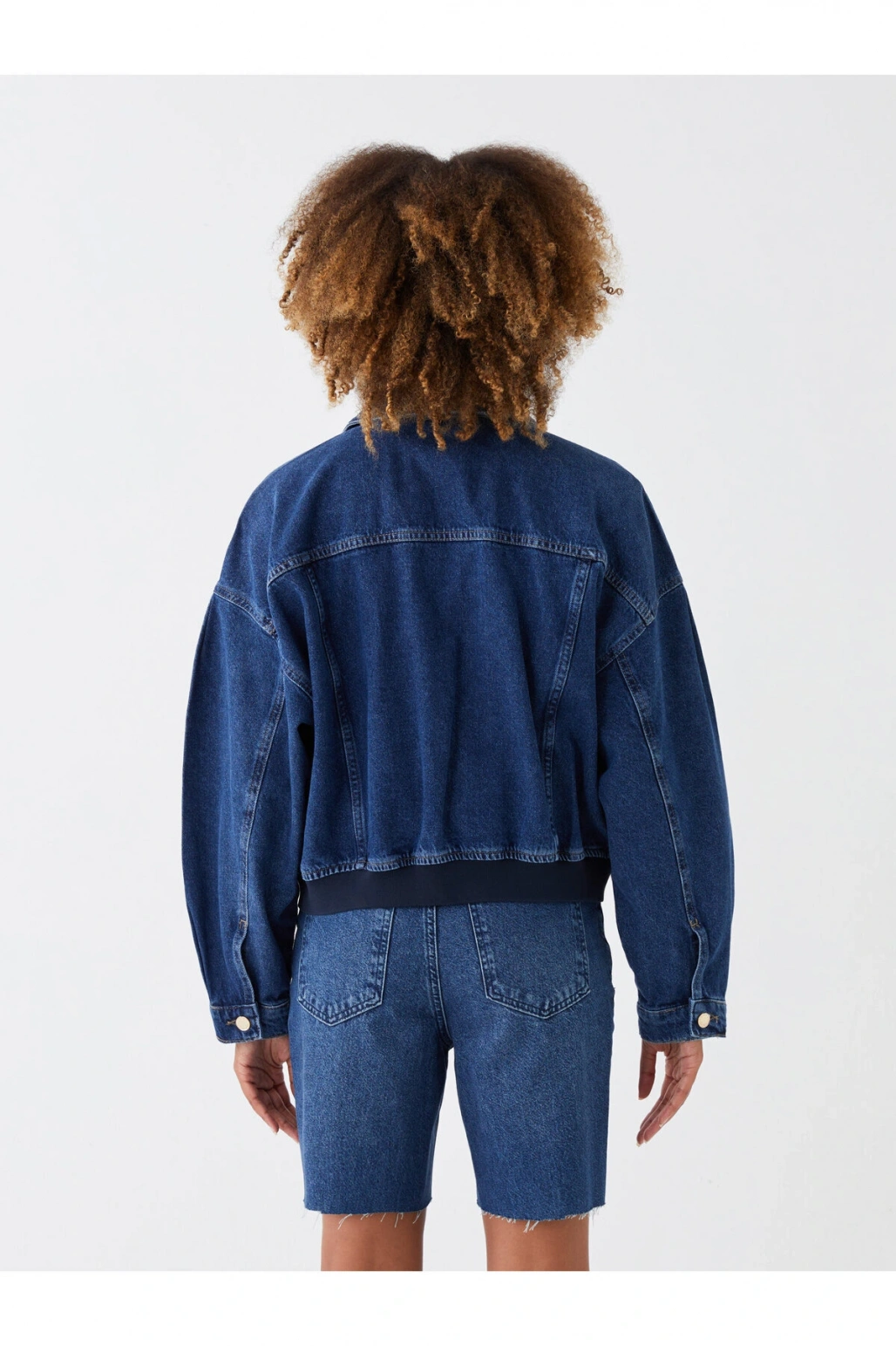 Gömlek Yaka Düz Uzun Kollu Oversize Kadın Jean Ceket