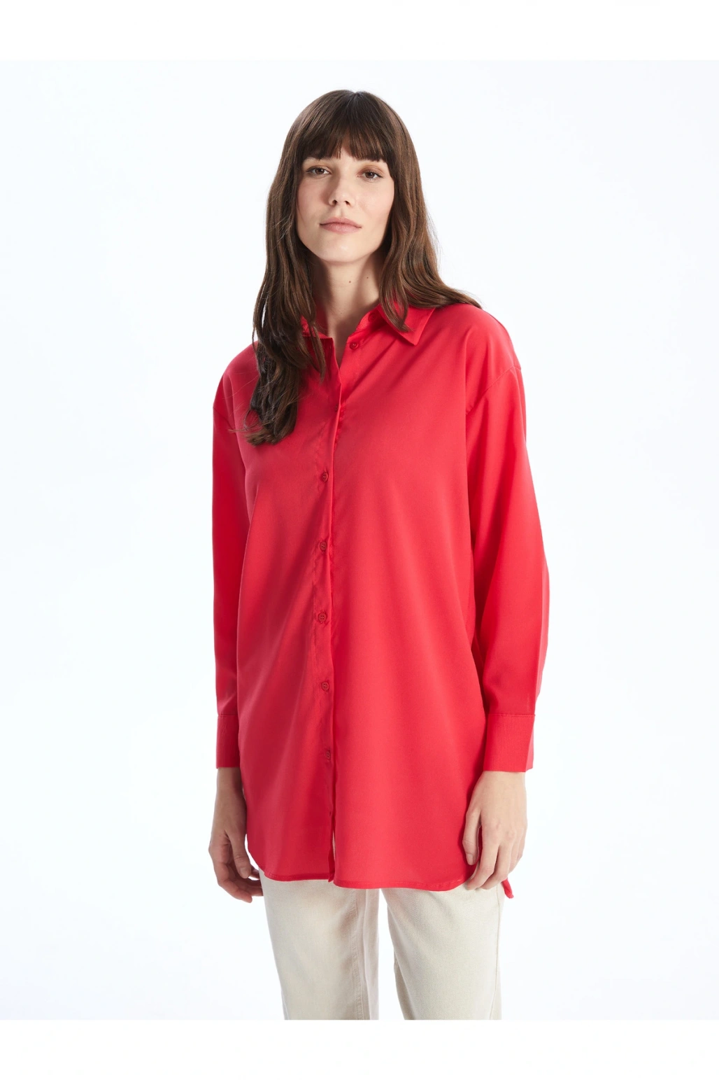 Düz Uzun Kollu Oversize Kadın Gömlek Tunik