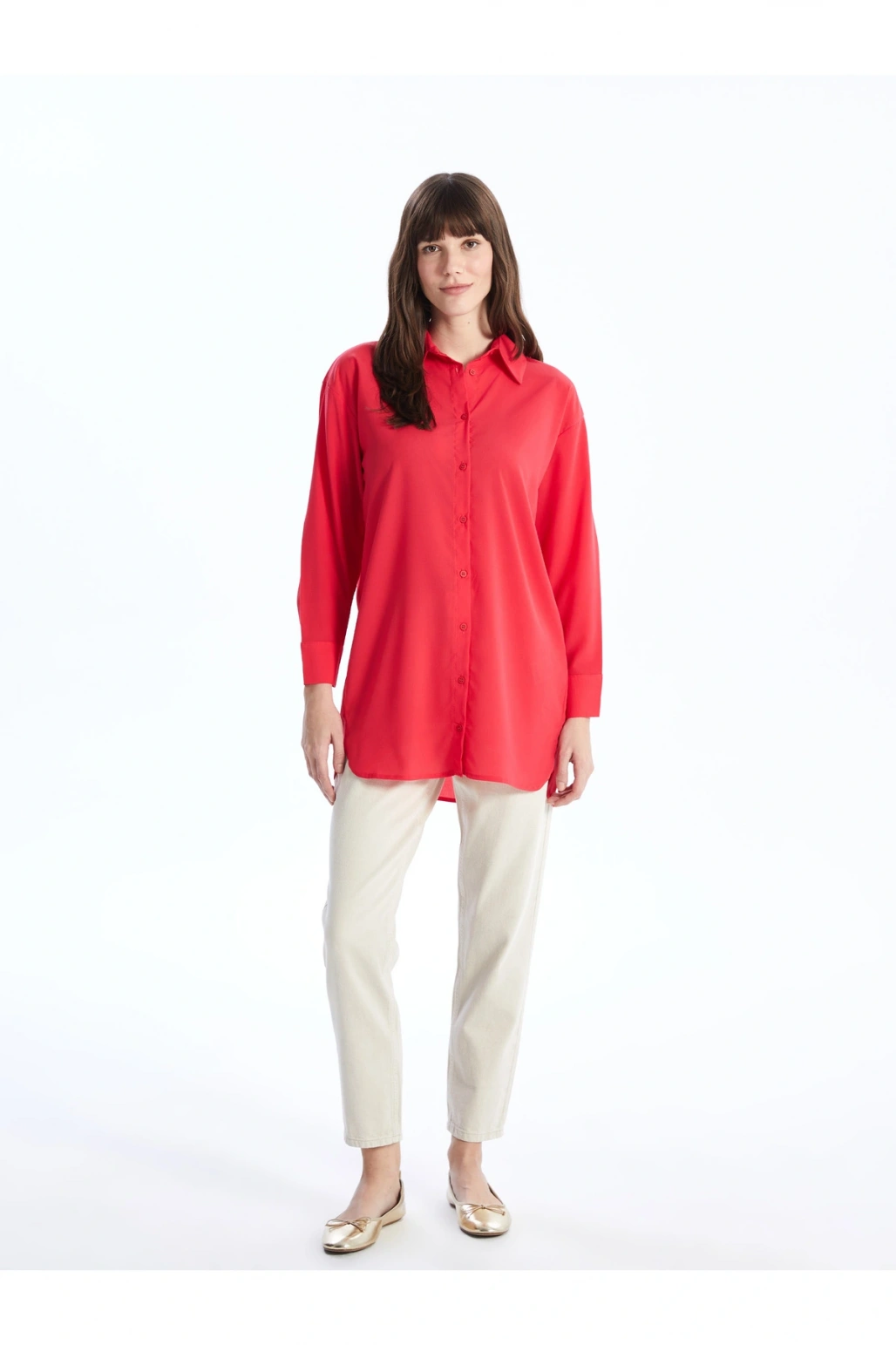 Düz Uzun Kollu Oversize Kadın Gömlek Tunik