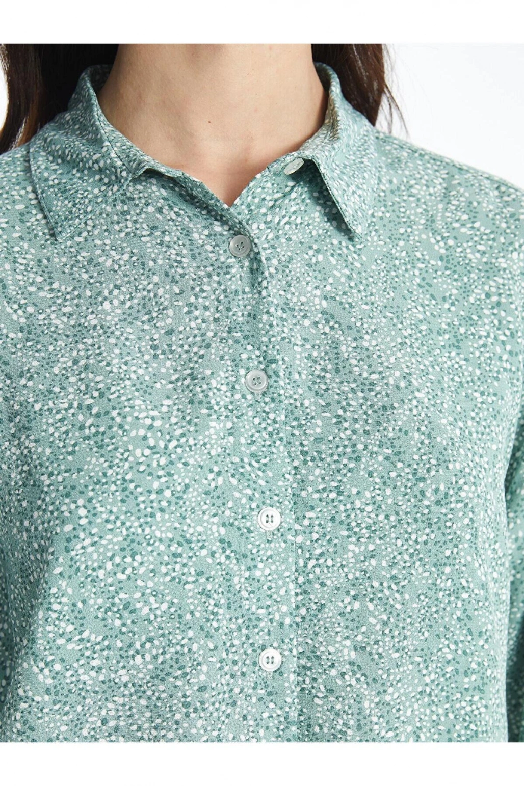 LCW Grace Nane Yeşili Baskılı Desenli Uzun Kollu Kadın Gömlek