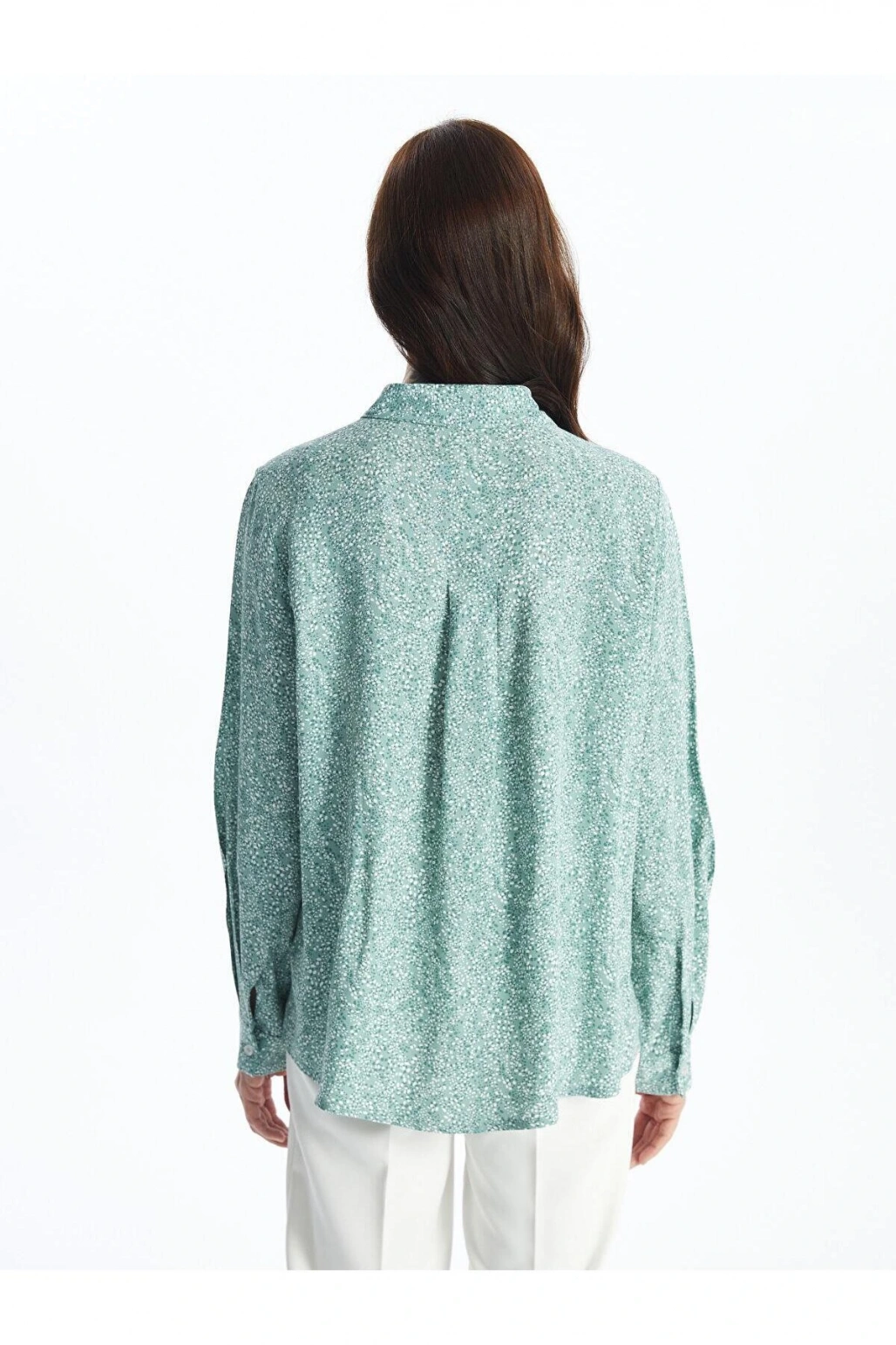 LCW Grace Nane Yeşili Baskılı Desenli Uzun Kollu Kadın Gömlek