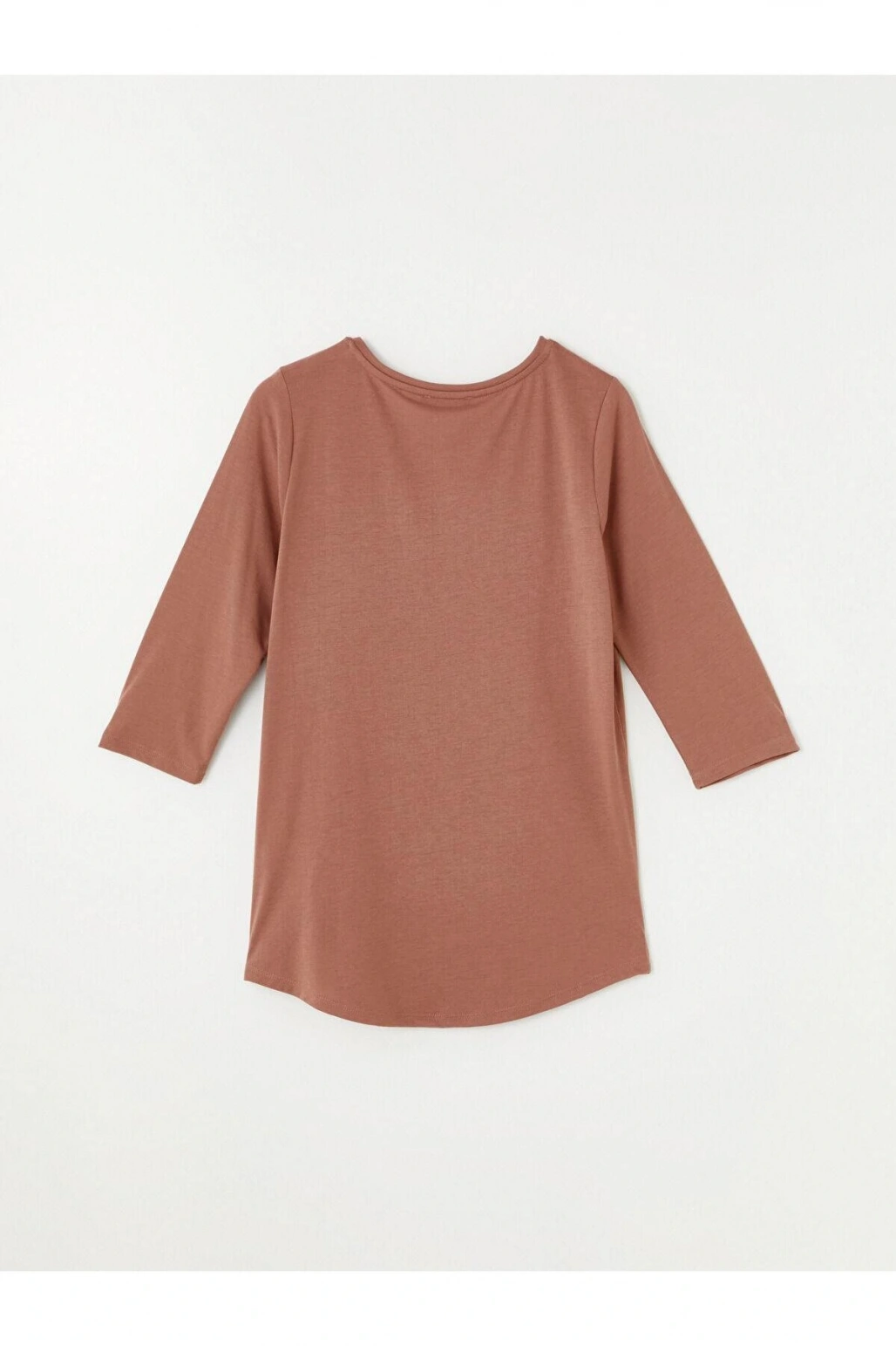 LCWAIKIKI Basic Açık Kahverengi Bisiklet Yaka Pul Payetli Uzun Kollu Kadın Bluz