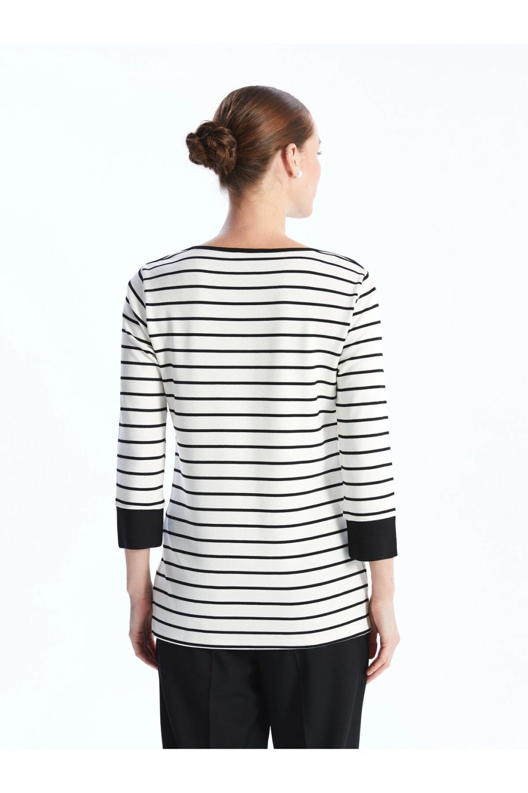 Bisiklet Yaka Çizgili Kadın Tişört