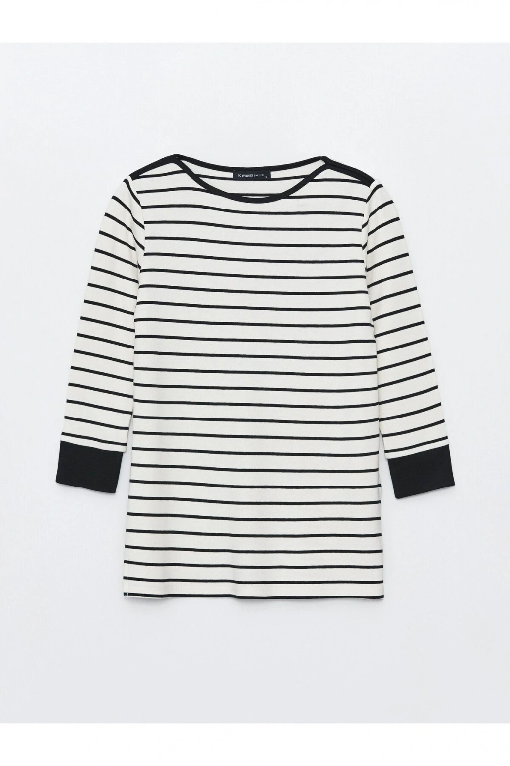 Bisiklet Yaka Çizgili Kadın Tişört