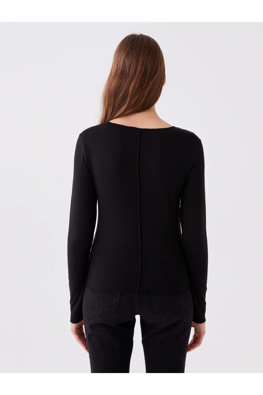 Bisiklet Yaka Düz Uzun Kollu Kadın Tişört