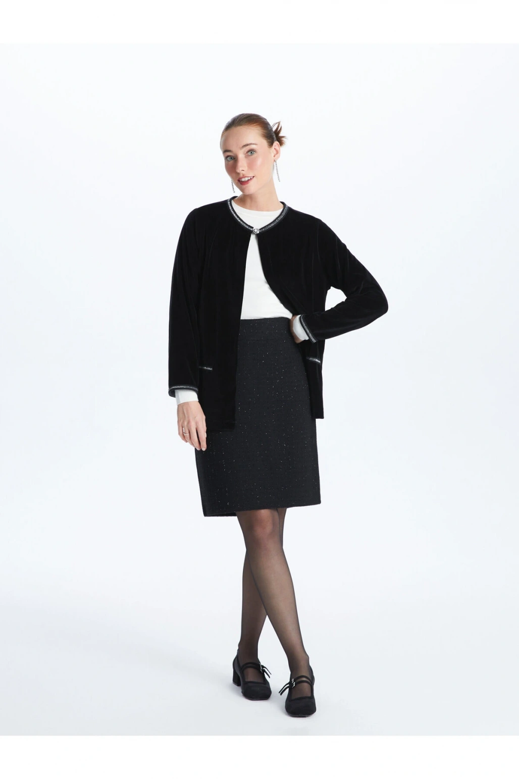 Bisiklet Yaka Düz Uzun Kollu Kadın Hırka