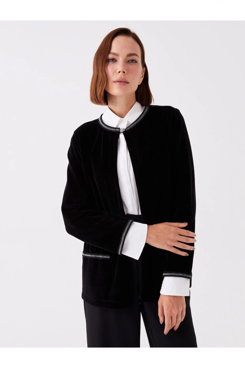 Bisiklet Yaka Düz Uzun Kollu Kadın Hırka