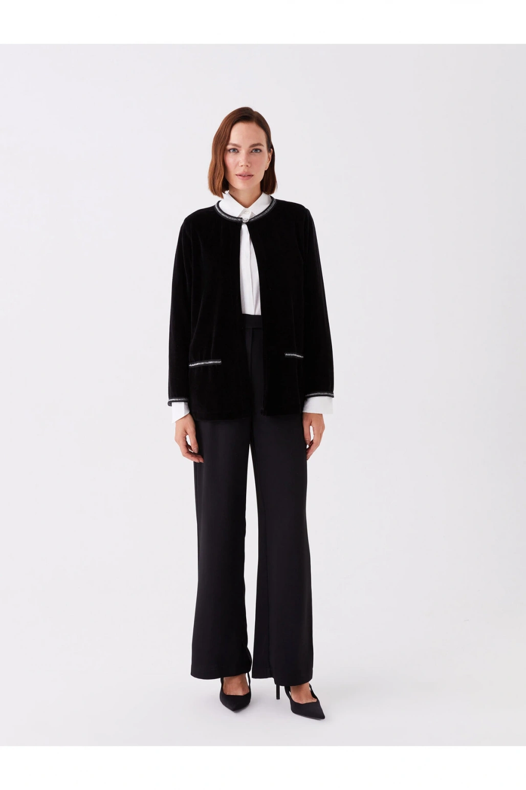 Bisiklet Yaka Düz Uzun Kollu Kadın Hırka