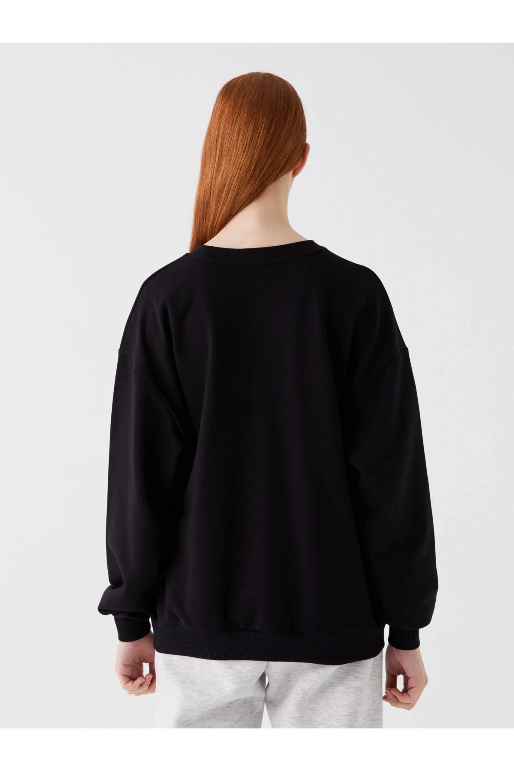 Bisiklet Yaka Baskılı Uzun Kollu Oversize Kadın Sweatshirt Tunik