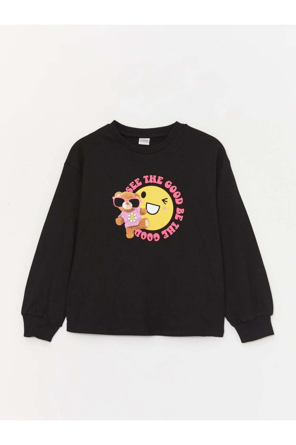 Bisiklet Yaka Baskılı Uzun Kollu Kız Çocuk Tişört