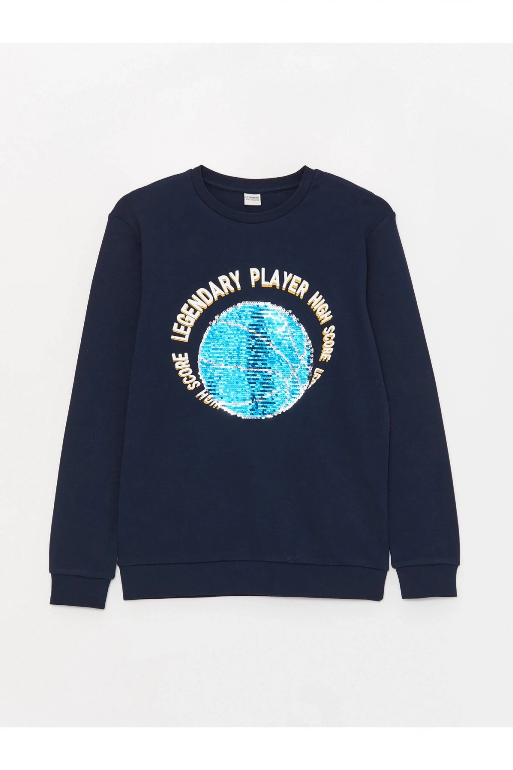 Bisiklet Yaka Pul Payet İşlemeli Uzun Kollu Erkek Çocuk Tişört