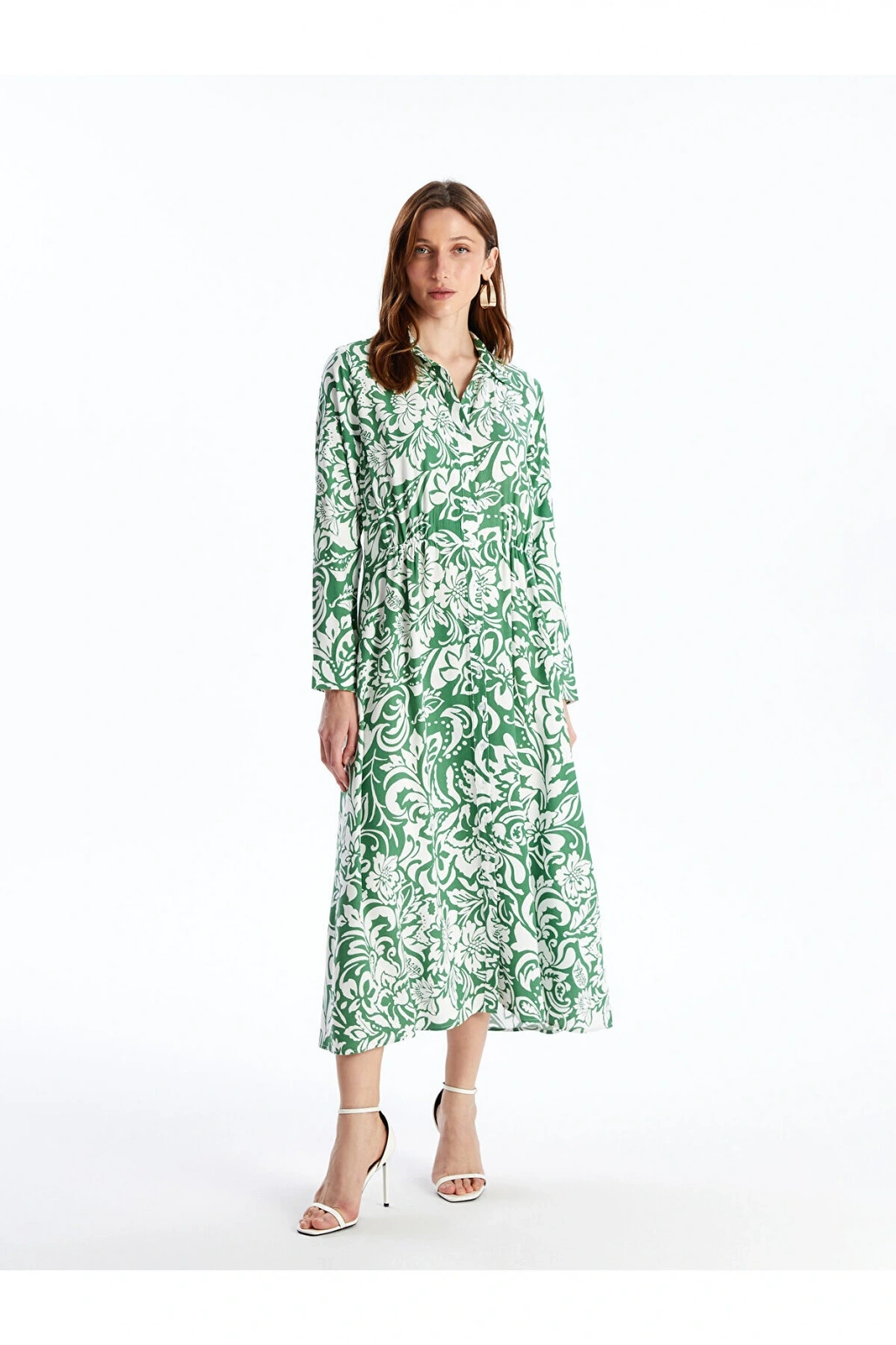 Desenli Uzun Kollu Kadın Gömlek Elbise