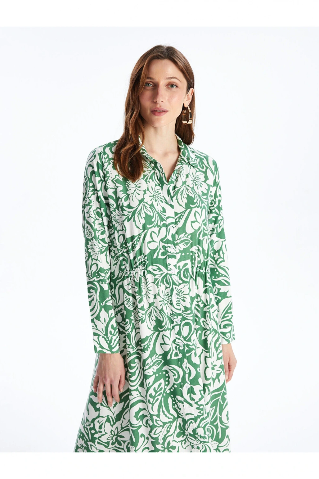 Desenli Uzun Kollu Kadın Gömlek Elbise