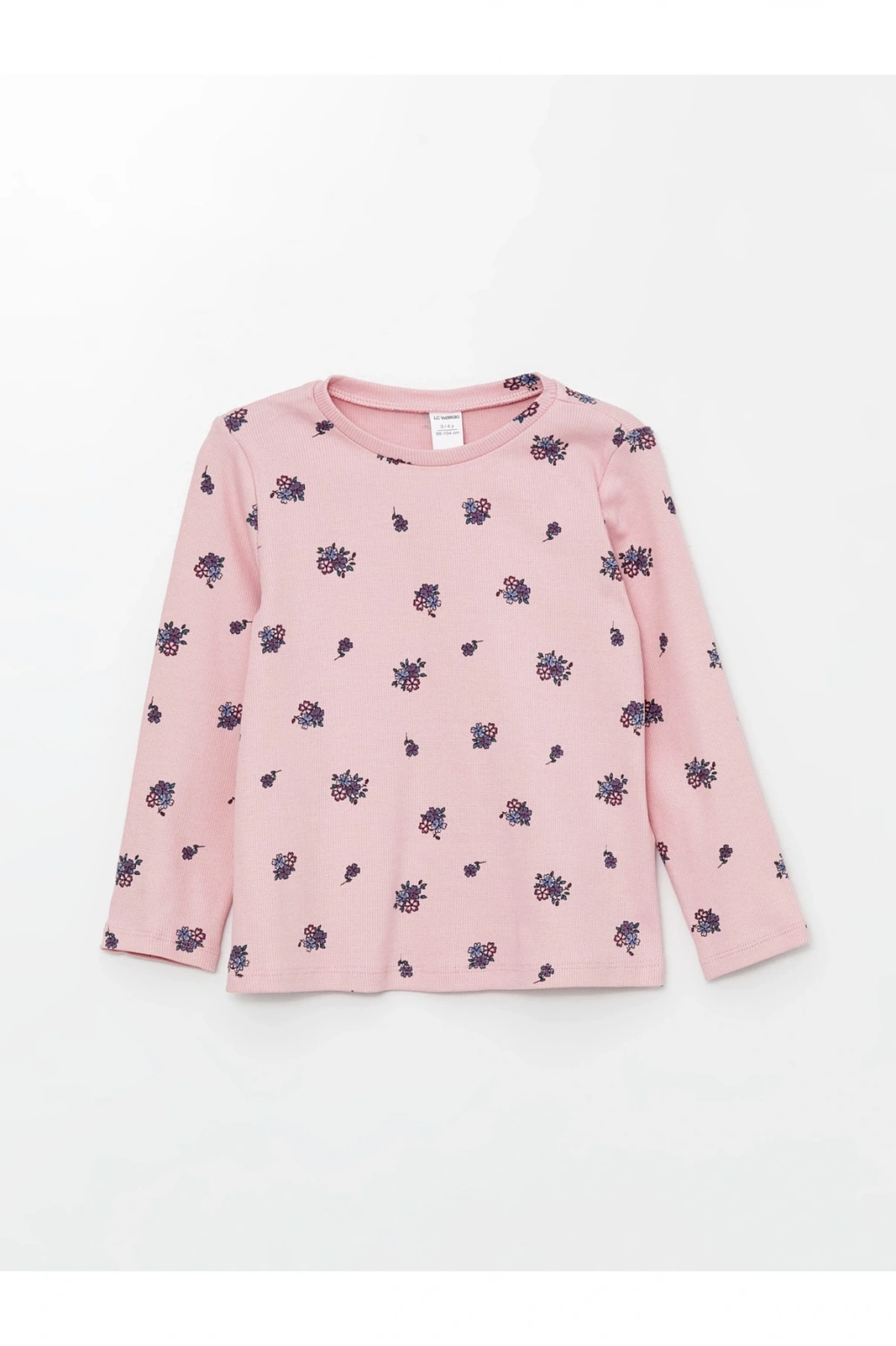 Bisiklet Yaka Uzun Kollu Çiçekli Kız Bebek Pijama Üst