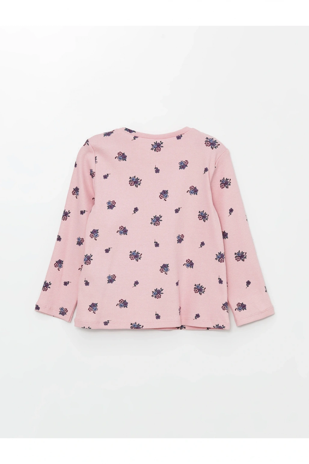 Bisiklet Yaka Uzun Kollu Çiçekli Kız Bebek Pijama Üst