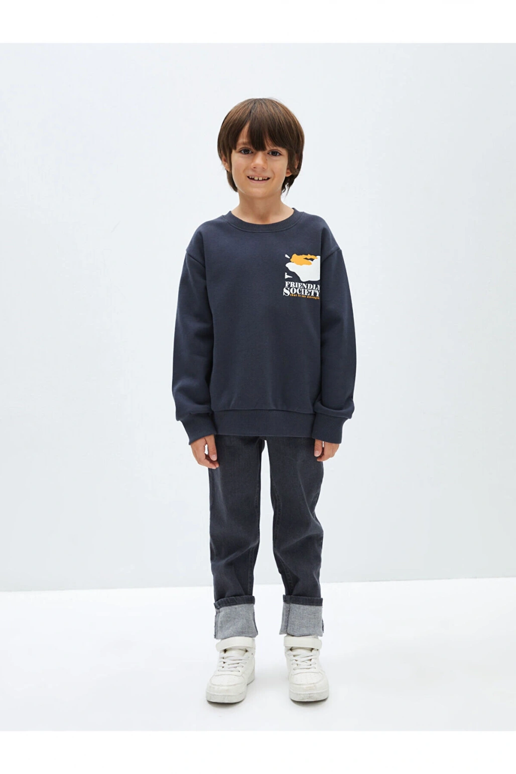 Lw - Bisiklet Yaka Baskılı Uzun Kollu Erkek Çocuk Sweatshirt