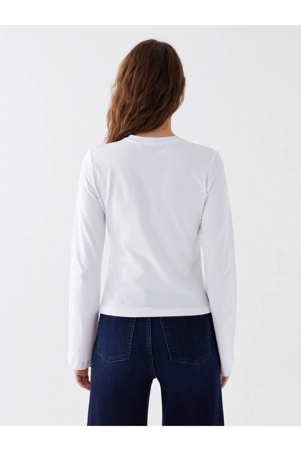 Bisiklet Yaka Düz Uzun Kollu Kadın Tişört