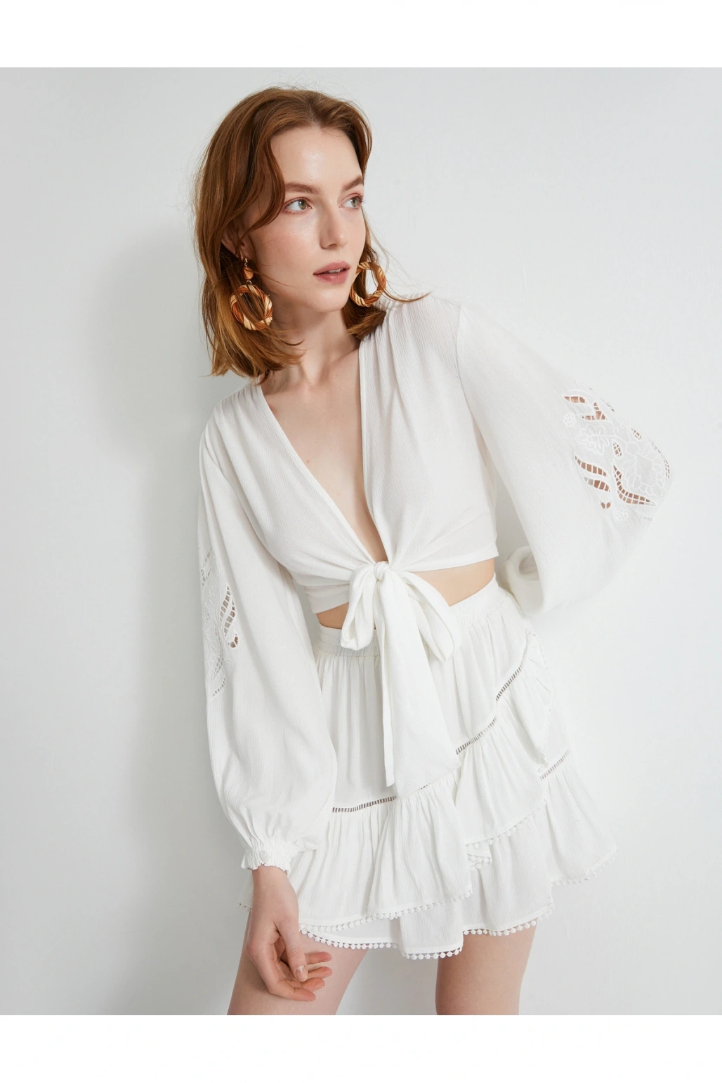 Mini Etek Viskon Beli Lastikli Volanlı