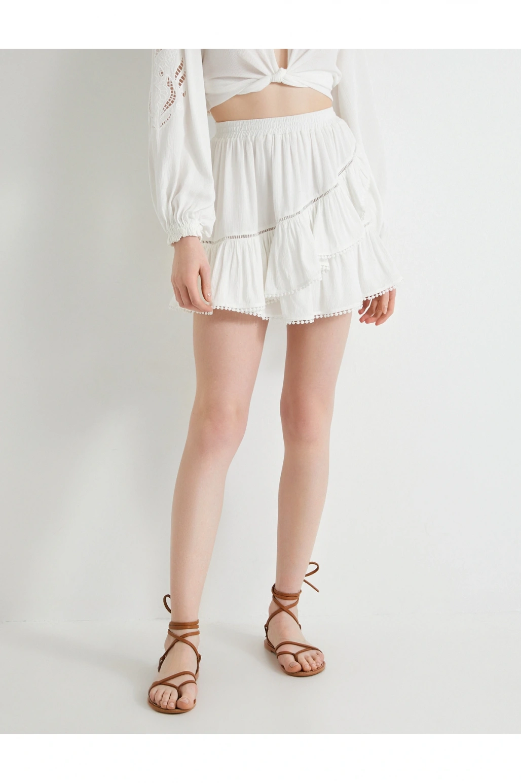 Mini Etek Viskon Beli Lastikli Volanlı