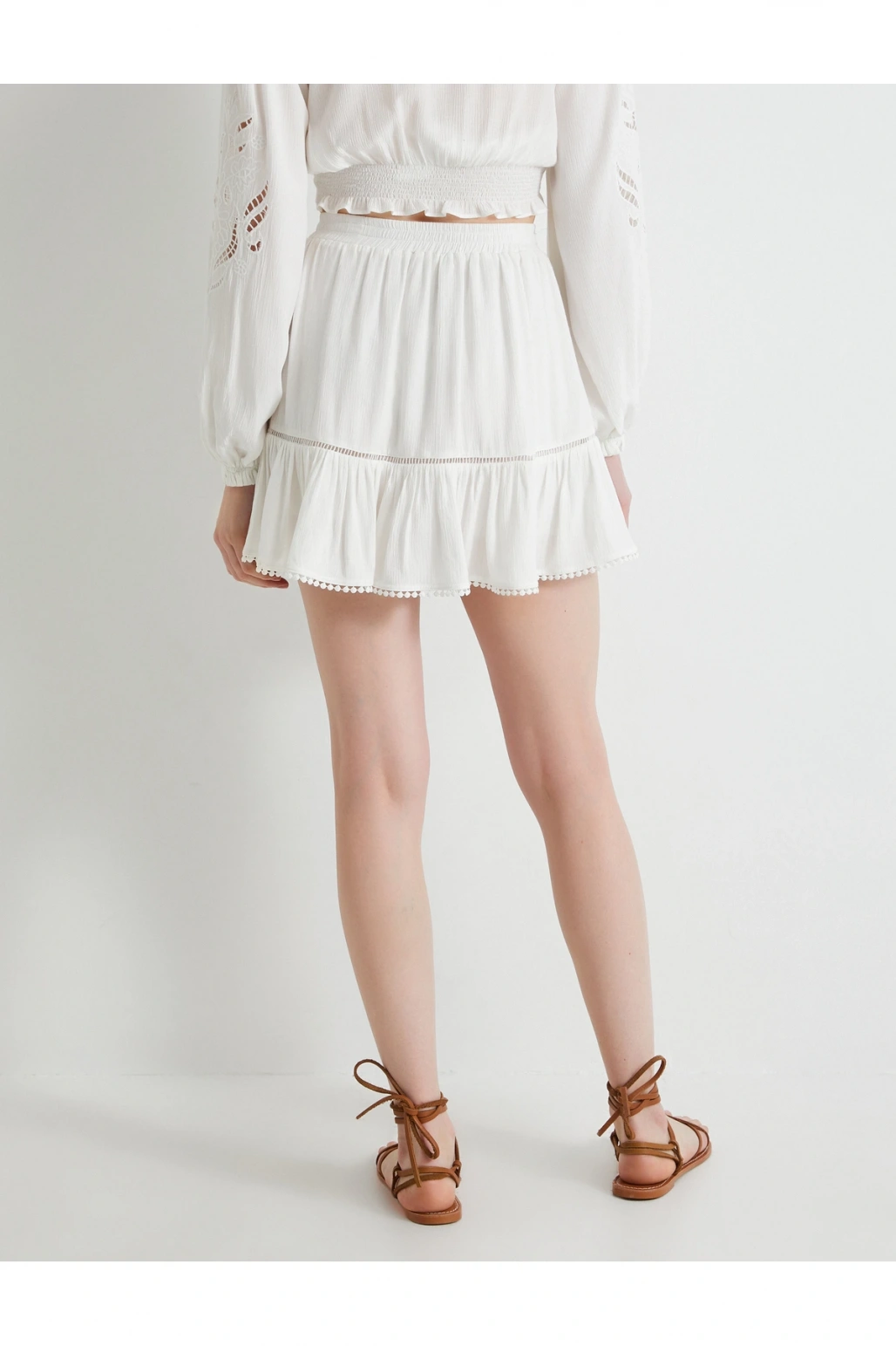 Mini Etek Viskon Beli Lastikli Volanlı