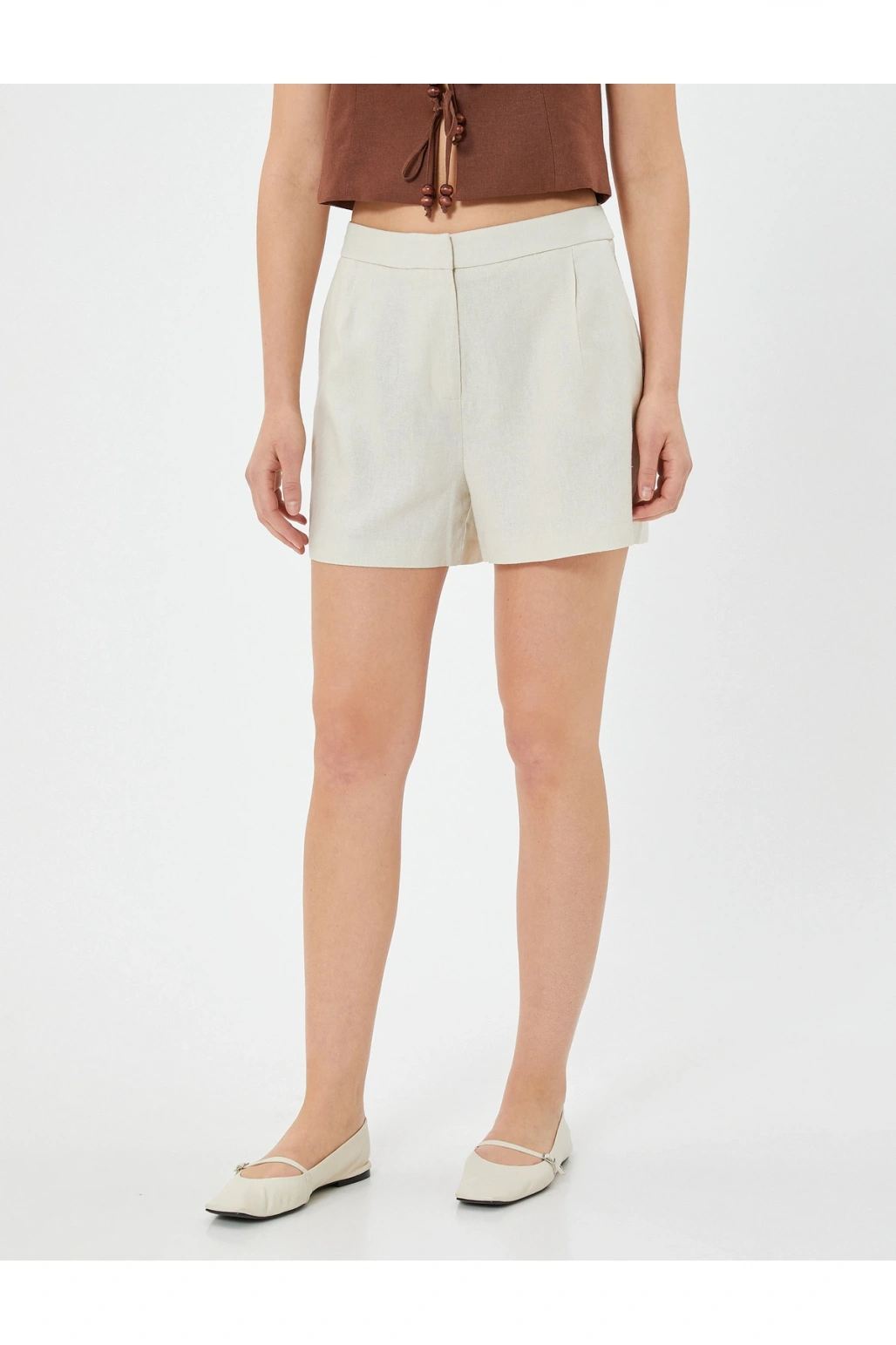 Keten Şort Cepli Standart Bel Bol Kalıp