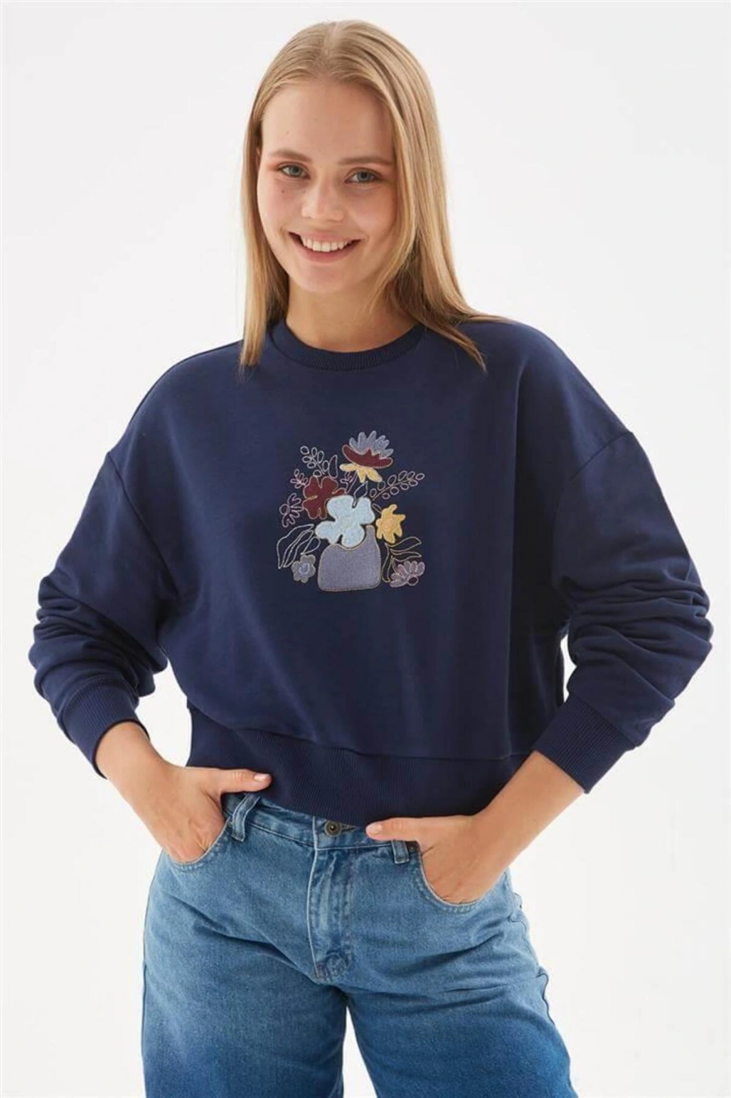 Nakışlı Sweat Lacivert