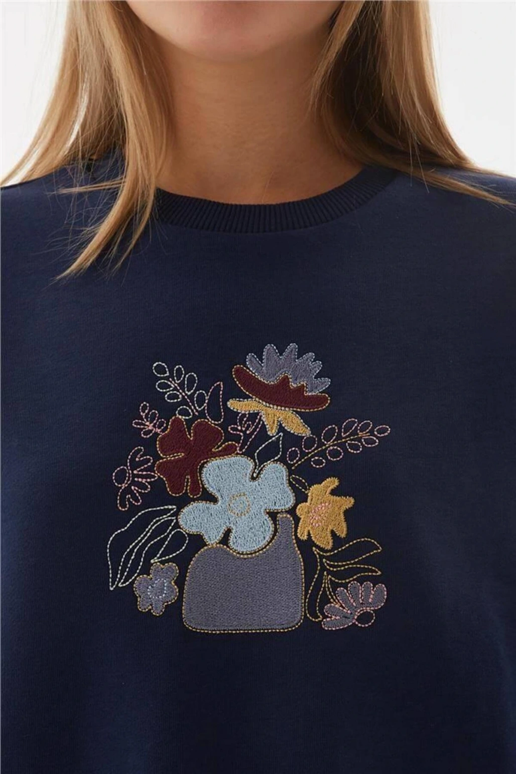 Nakışlı Sweat Lacivert